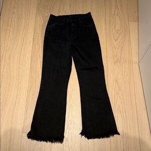 J Brand Black Flare Jeans with Frayed Hem